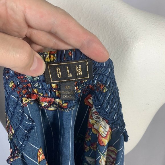 OLM Blue Floral Striped Blouse Medium - Picture 8 of 8